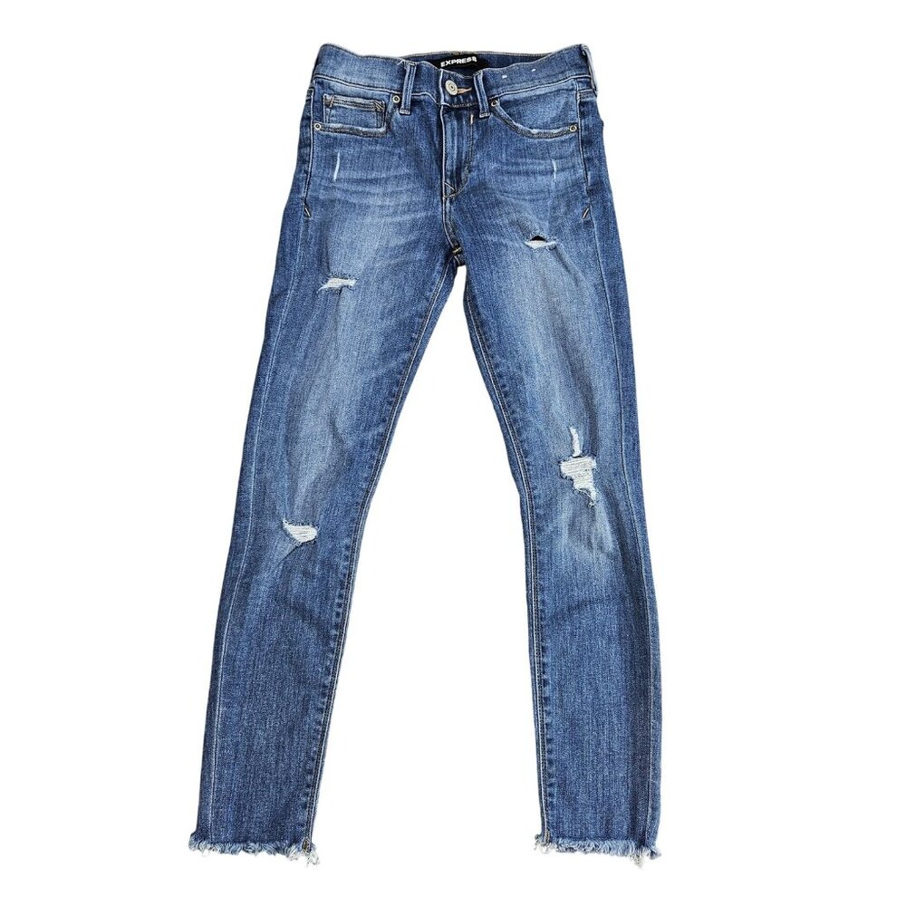 Express Cropped Legging Jegging Jeans Womens 00 Blue Mid Rise Distressed Stretch